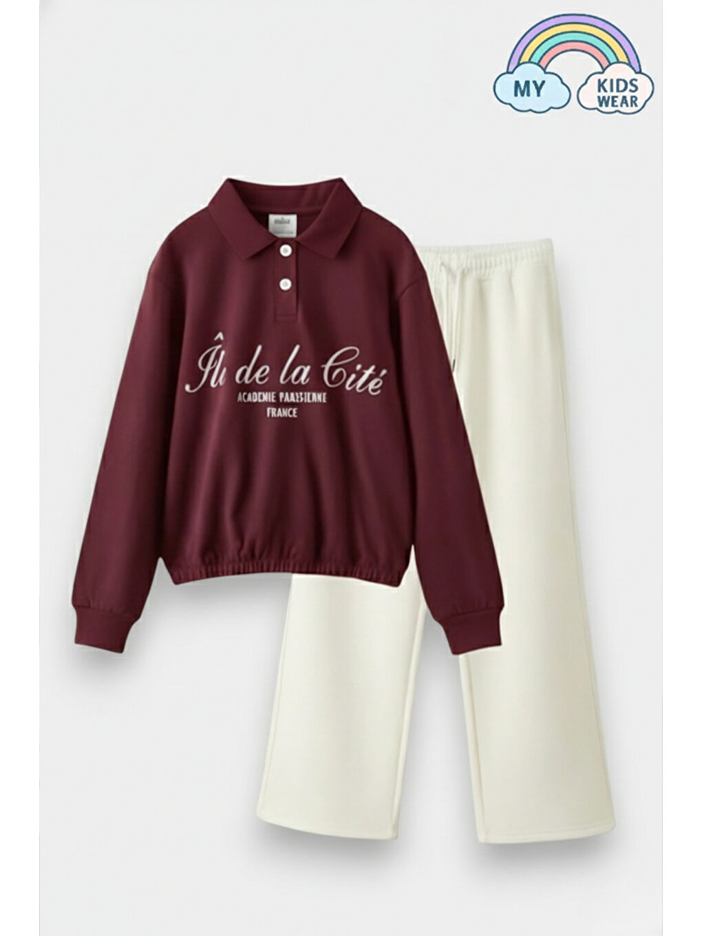 Kırmızı Kız Çocuk Pamuklu Polo Yaka Eşofman Takımı 4-12 Yaş 12374-1