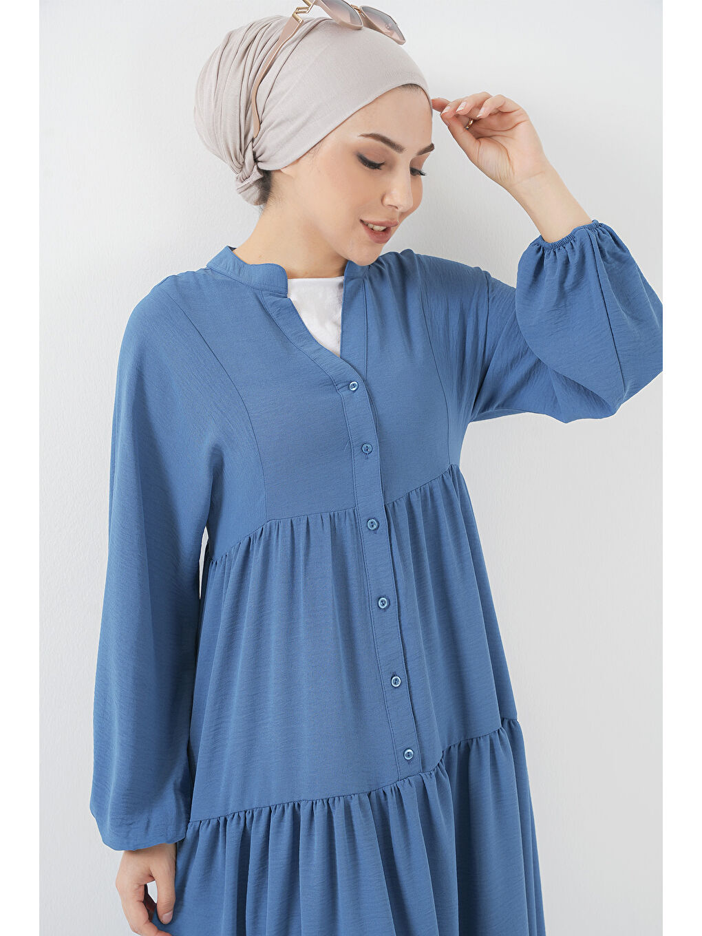 2527 Kadın Uzun Tesettür Elbise - İndigo-3