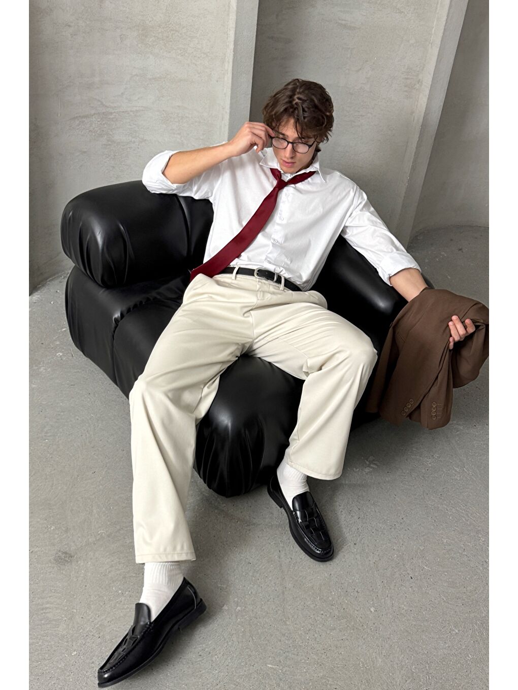 Beyaz Erkek Oversize Pamuklu Poplin Gömlek-4