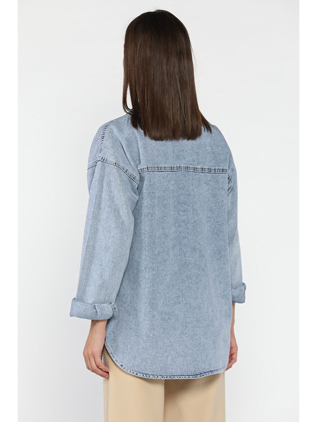 Mavi Kadın Çift Cepli Nakışlı Jean Ceket-1