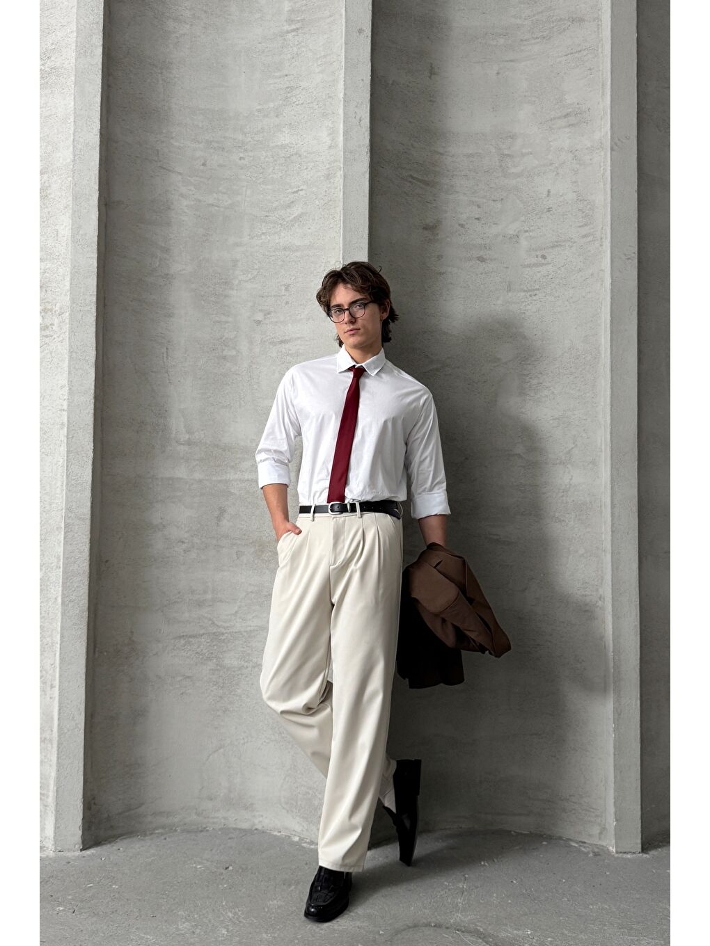 Beyaz Erkek Oversize Pamuklu Poplin Gömlek-5