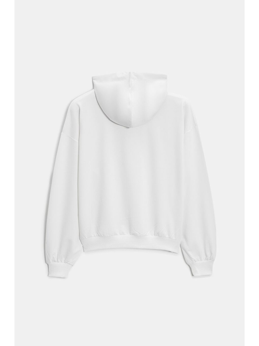Beyaz Kadın Oversize Kapüşonlu Basic Hoodie Sweatshirt-3