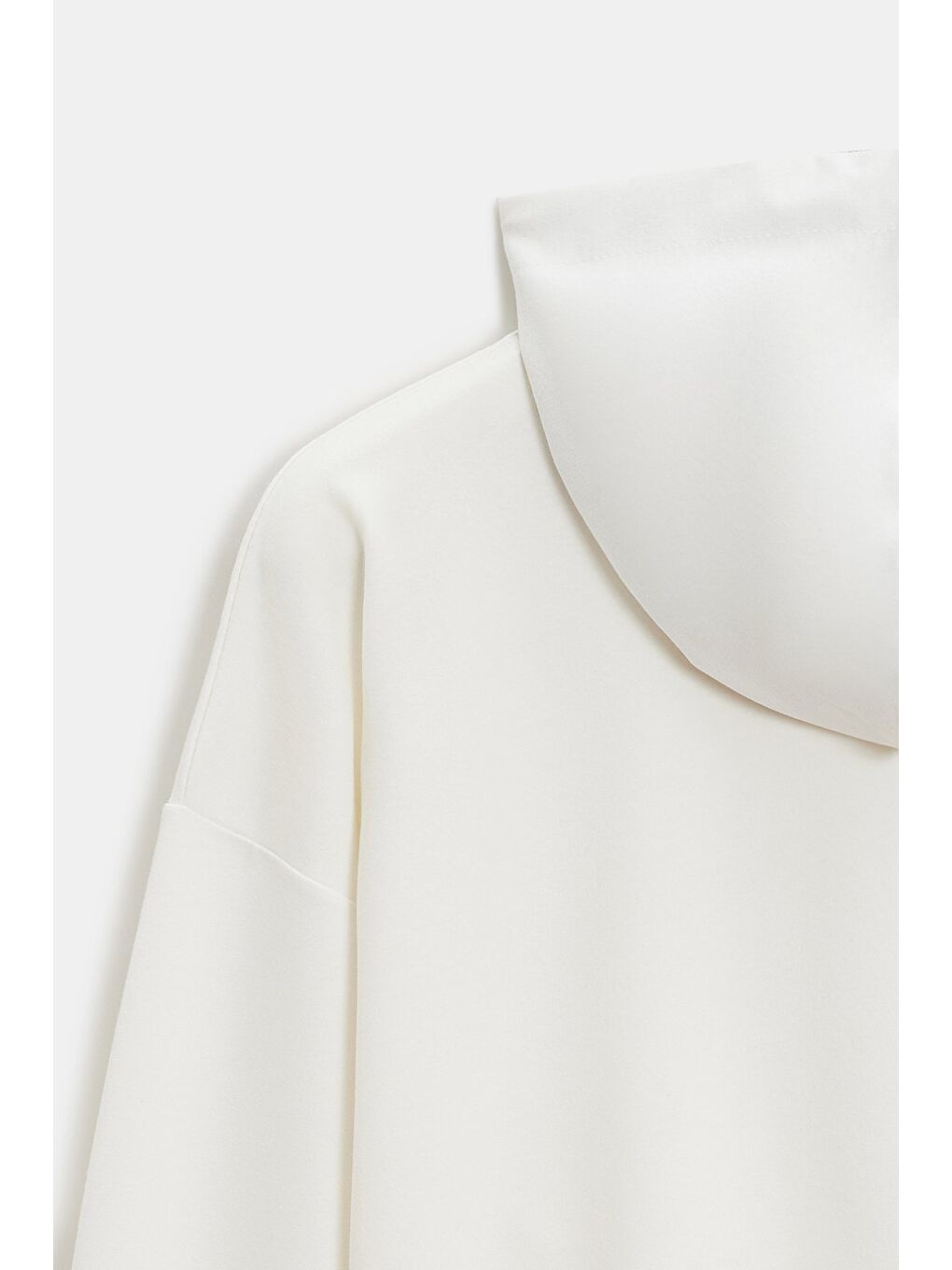 Ekru Kadın Oversize Kapüşonlu Basic Hoodie Sweatshirt-3