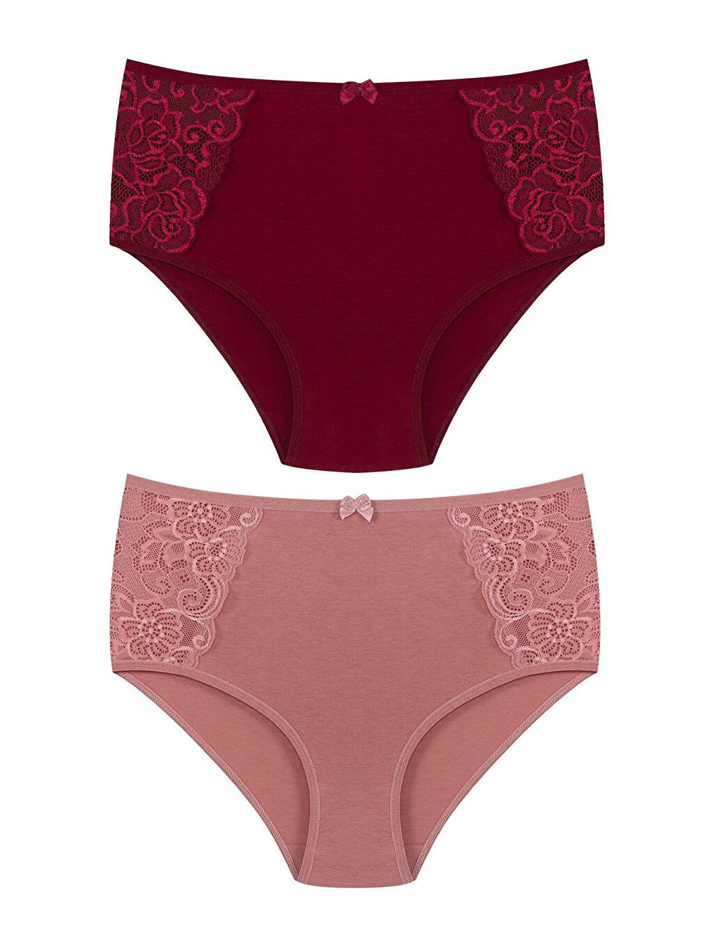 Karışık Pamuklu Yanları Dantel Yüksek Bel Büyük Beden Kadın Külot 2'li