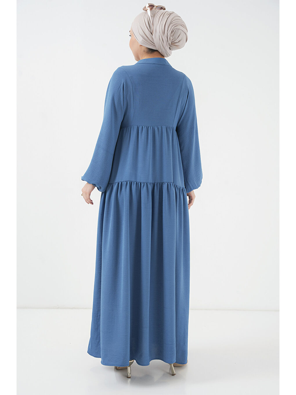 2527 Kadın Uzun Tesettür Elbise - İndigo-5