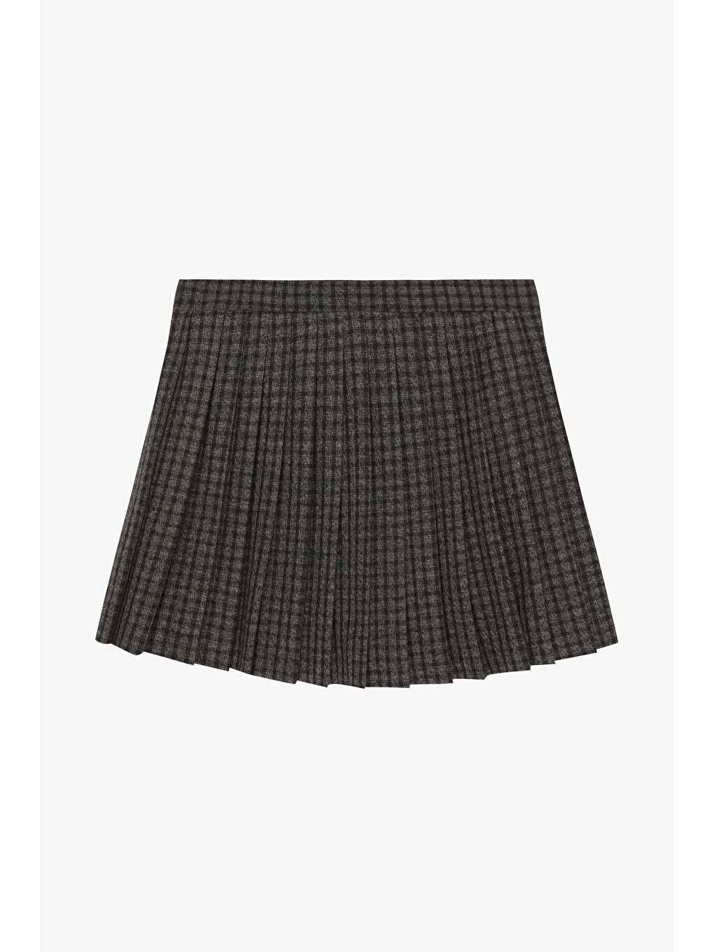 Piliseli Ekose Mini Etek Kahverengi