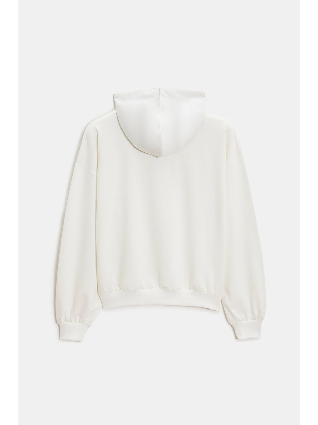 Ekru Kadın Oversize Kapüşonlu Basic Hoodie Sweatshirt-4