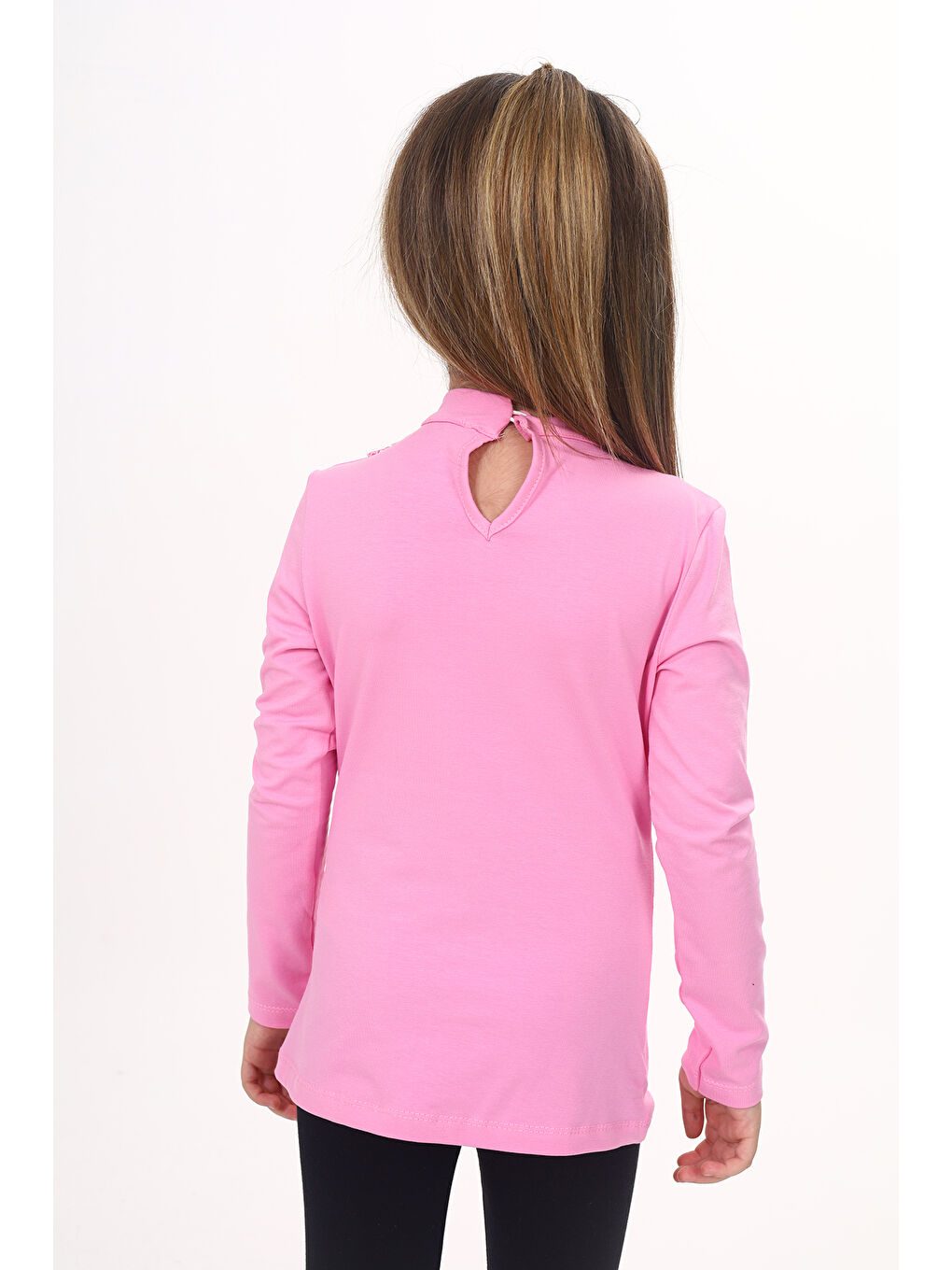 Pembe Kız Çocuk Yakası Dantel Detaylı Tişört-3