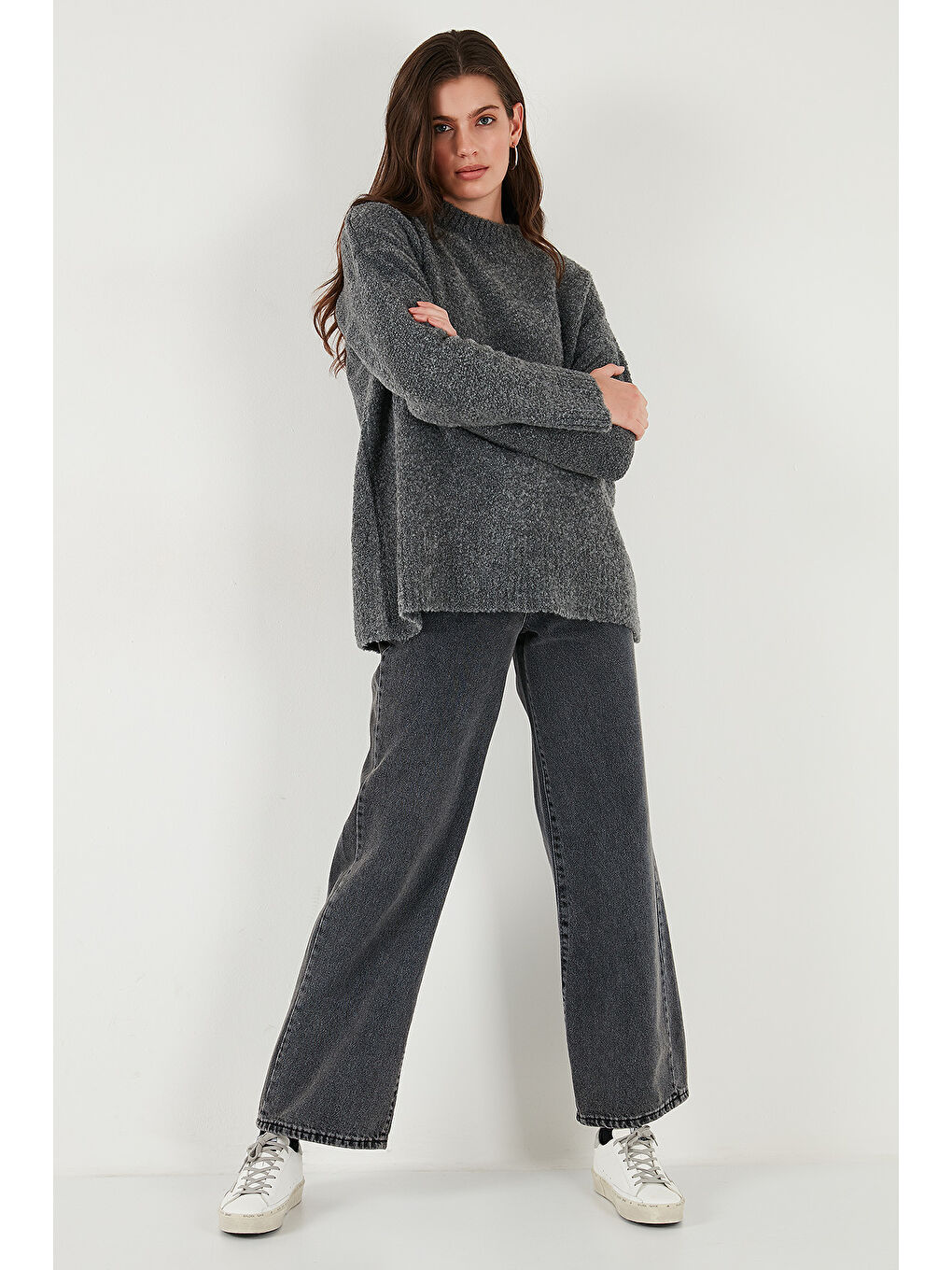 Antrasit Regular Fit Dik Yaka Yumuşak Dokulu Triko Kazak 4616222-4