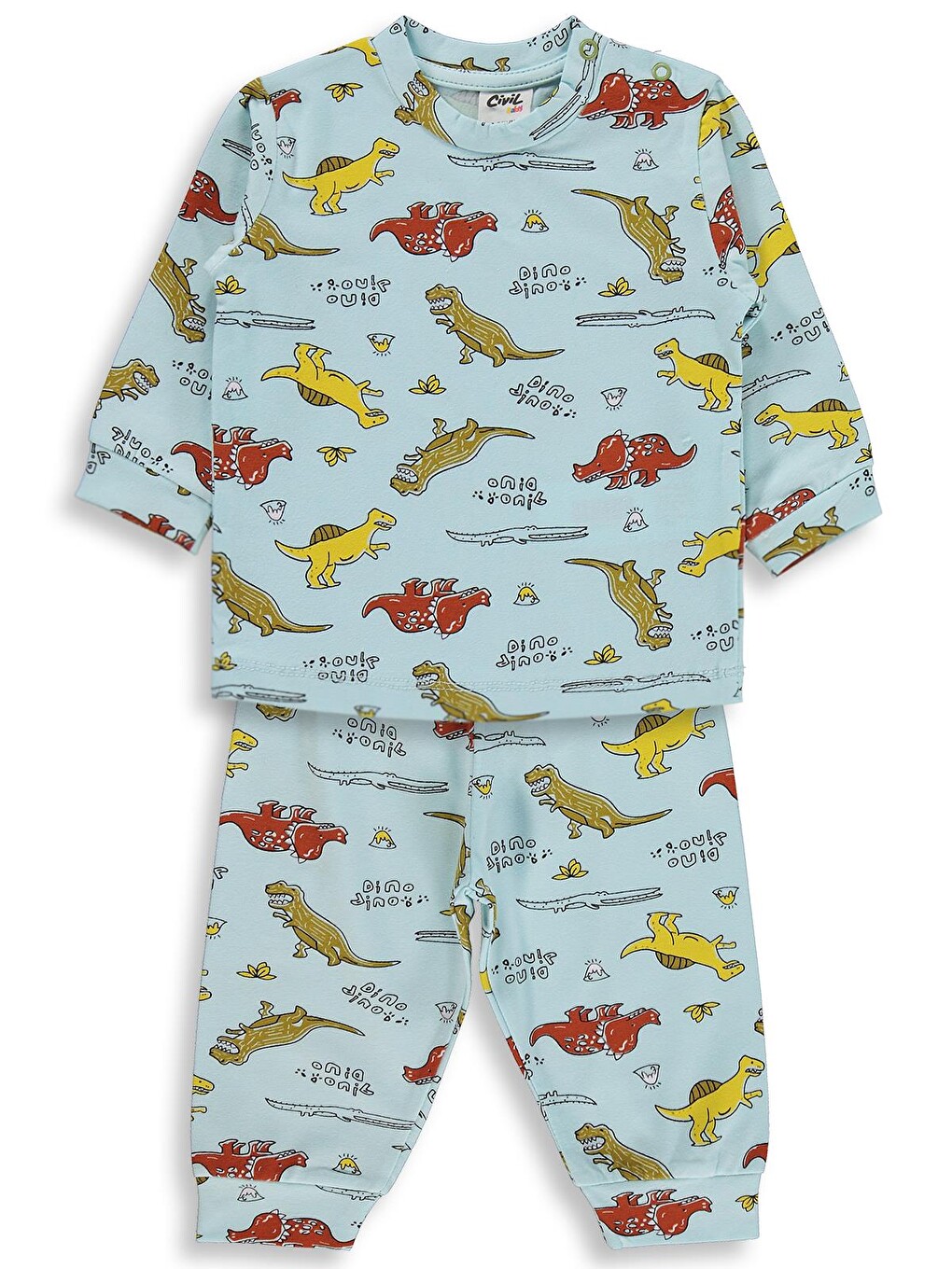 Turkuaz Baby Dino Yazılı 6-18 Ay Pijama Takımı - Mavi