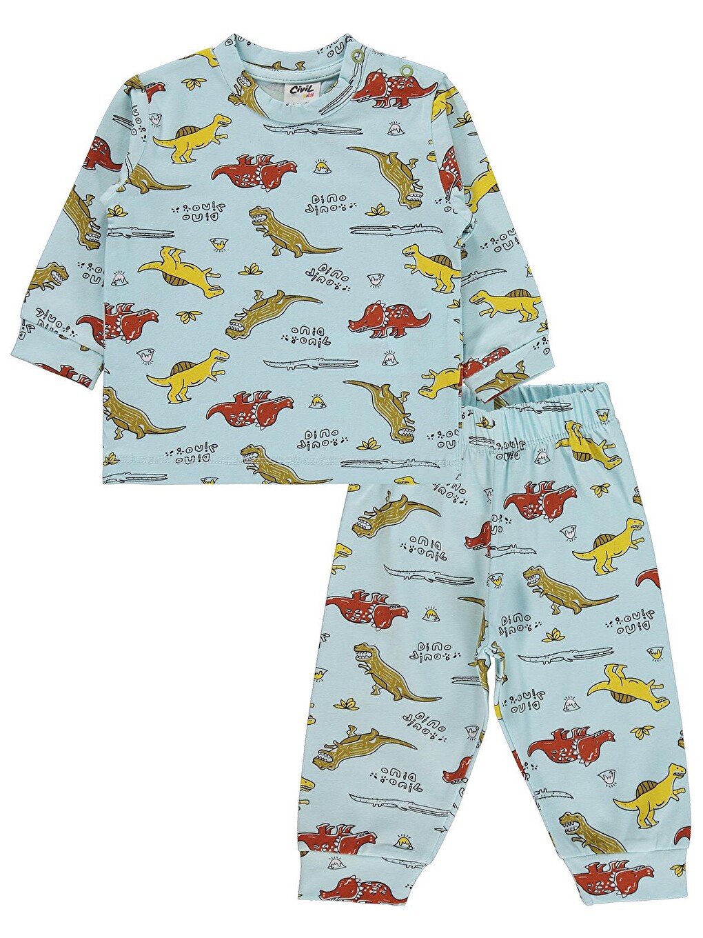 Turkuaz Baby Dino Yazılı 6-18 Ay Pijama Takımı - Mavi-1