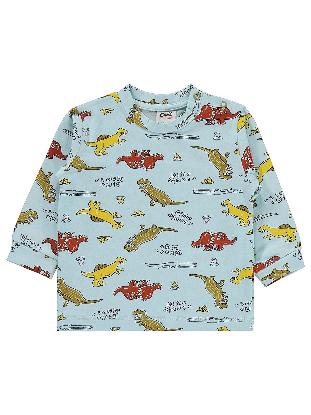 Turkuaz Baby Dino Yazılı 6-18 Ay Pijama Takımı - Mavi-2