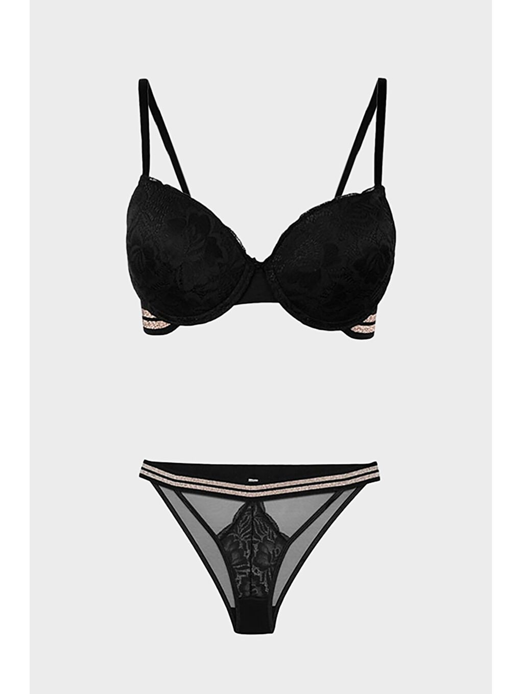 Siyah Rose Silvery Simli Hafif Destekli Sütyen Takımı