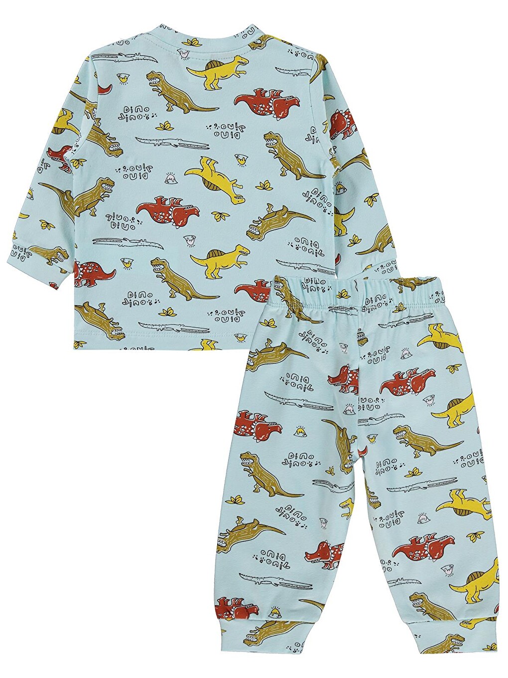 Turkuaz Baby Dino Yazılı 6-18 Ay Pijama Takımı - Mavi-3