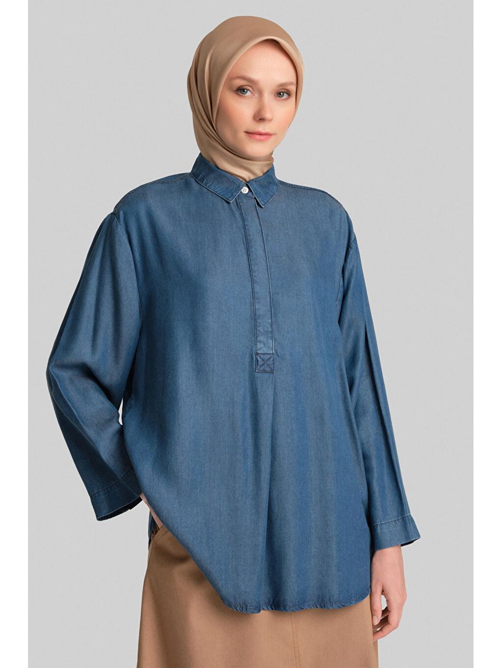 Lyocell Bluz 24Yd3407 Mavi