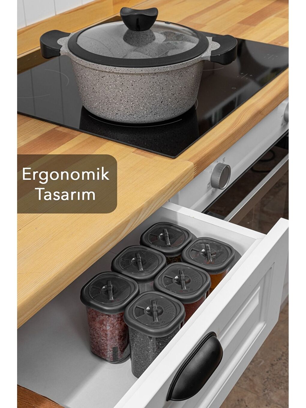 Antrasit 52 Parça Mega Seti Kare Erzak Ve Bakliyat Saklama Kabı Baharatlık 12x 300ML 500ML  8x 1100ML 1700ML-3