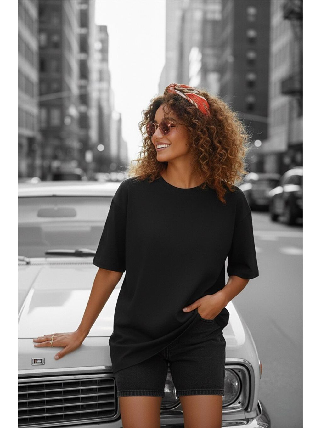 Siyah Mily Kadın Oversize Basic Bisiklet Yaka Pamuklu T-Shirt Rahat Kesim Unisex Sevgili Kombini-1