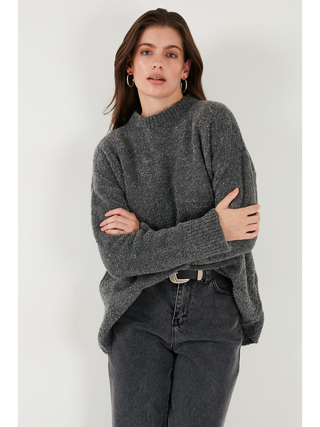 Antrasit Regular Fit Dik Yaka Yumuşak Dokulu Triko Kazak 4616222-5