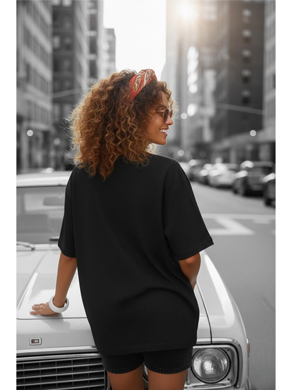 Siyah Mily Kadın Oversize Basic Bisiklet Yaka Pamuklu T-Shirt Rahat Kesim Unisex Sevgili Kombini-2