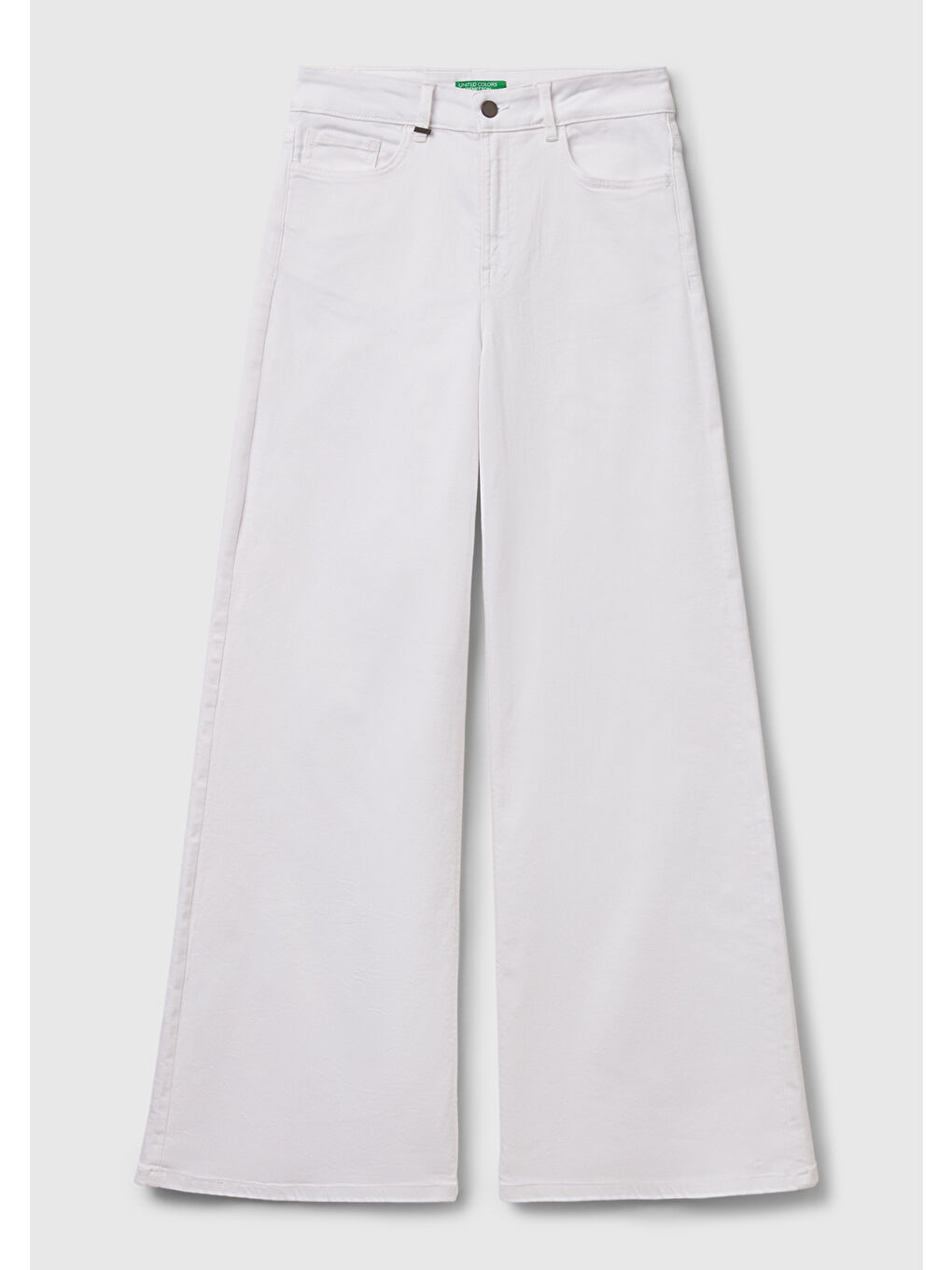 Kadın Beyaz Streç Pamuklu Arkası Logo Etiketli Bol Kesim Pantolon-1