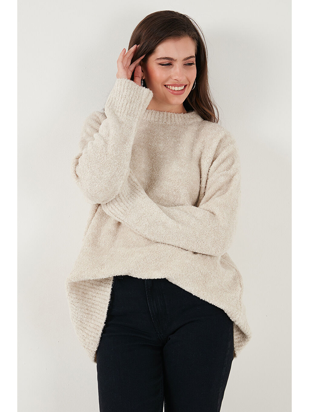 Bej Regular Fit Dik Yaka Yumuşak Dokulu Triko Kazak 4616222-4