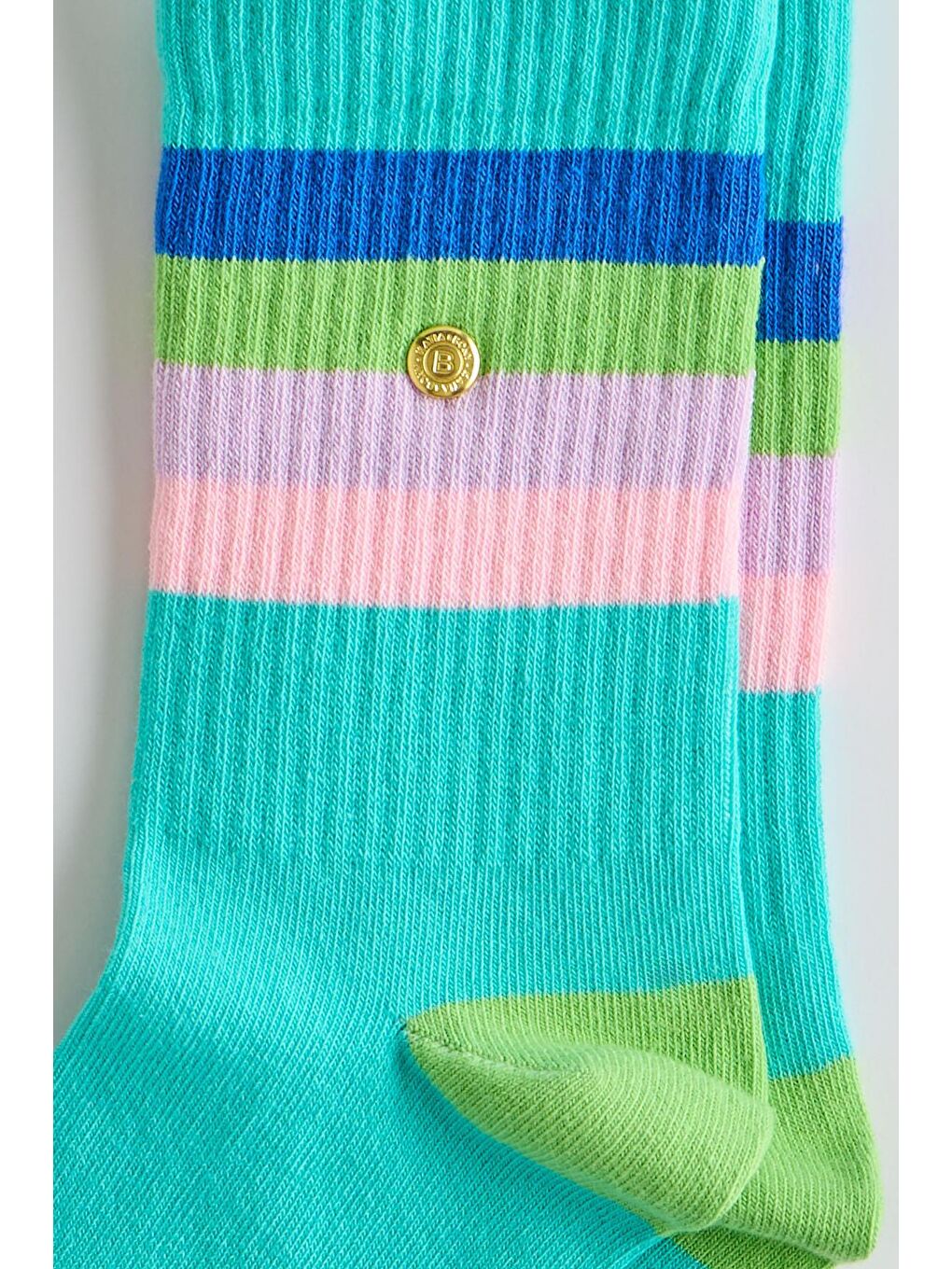 Kadın Renkli Şeritli Soket Çorap Turkuaz-1