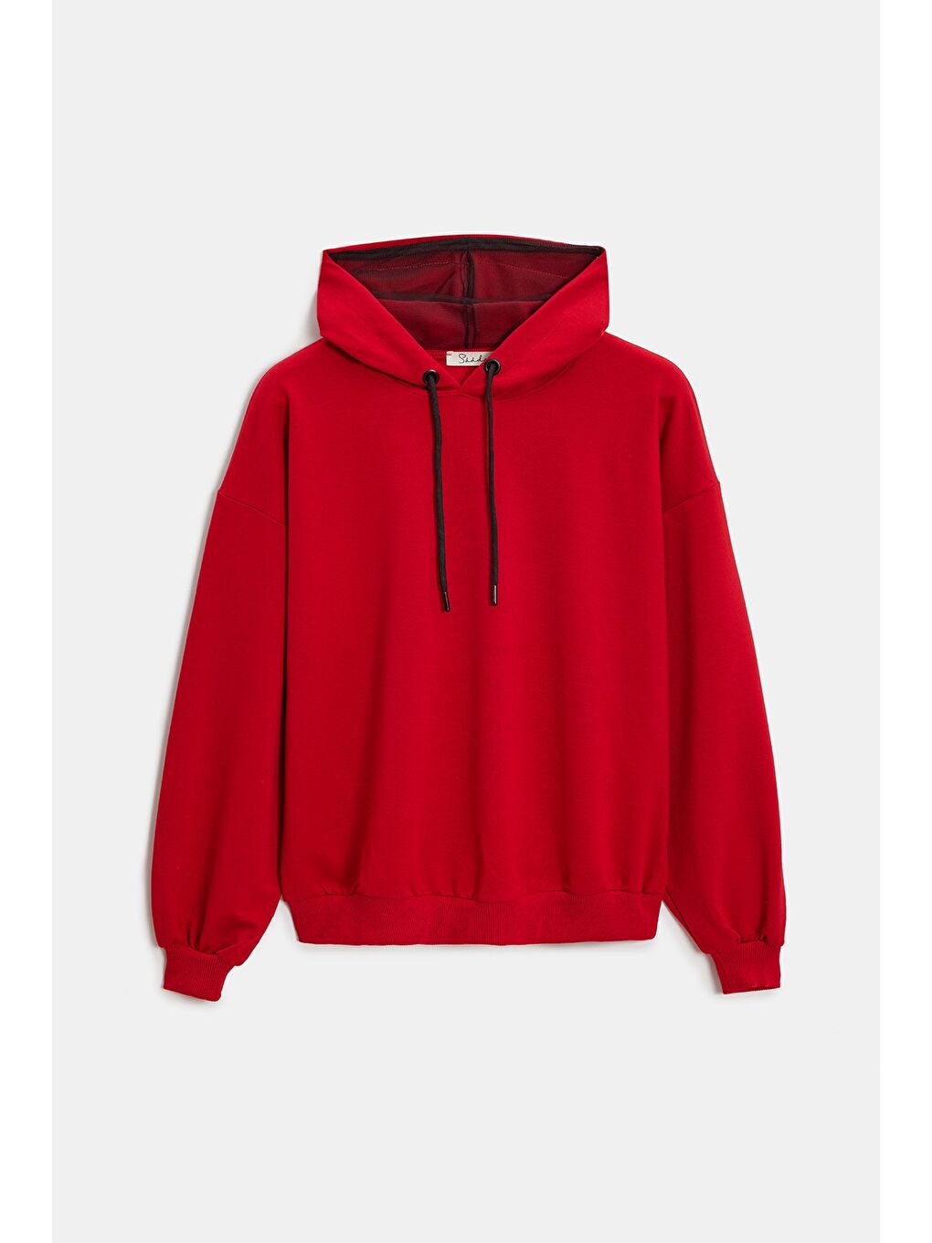 Kırmızı Kadın Oversize Kapüşonlu Basic Hoodie Sweatshirt
