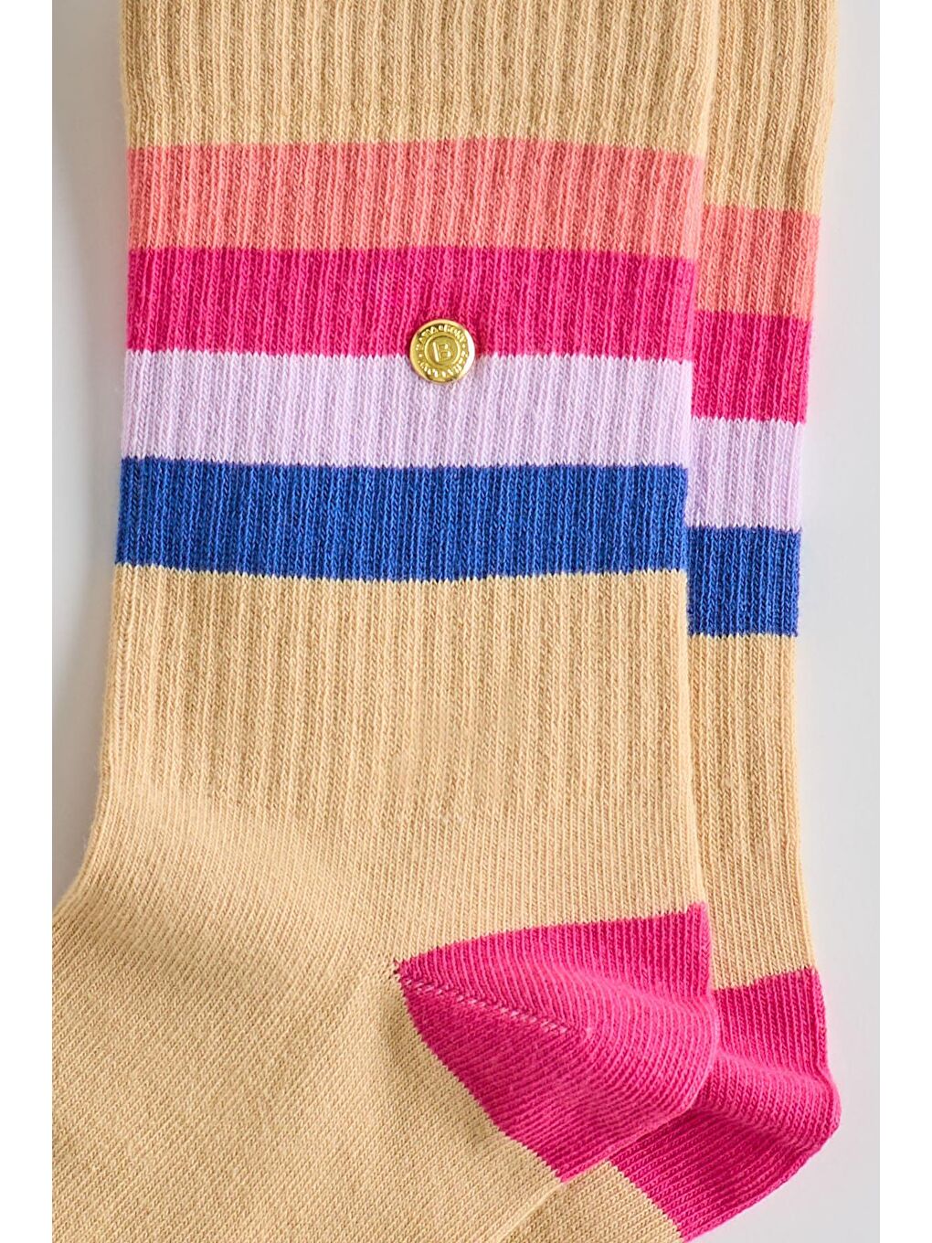 Pembe Kadın Renkli Şeritli Soket Çorap Pudra-1