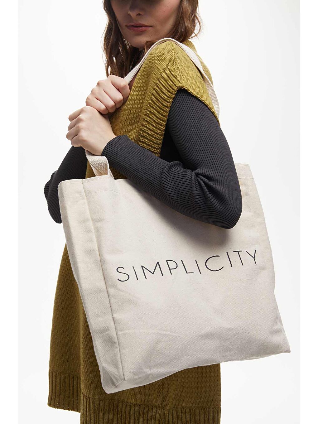 Bej Baskılı Körüklü Bez Çanta Sımplıcıty-1