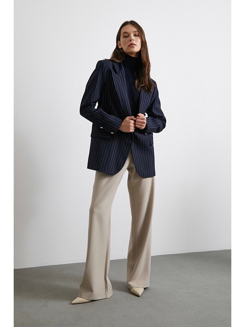 Bej Yüksek Bel Geniş Paça Pantolon Vizon-2