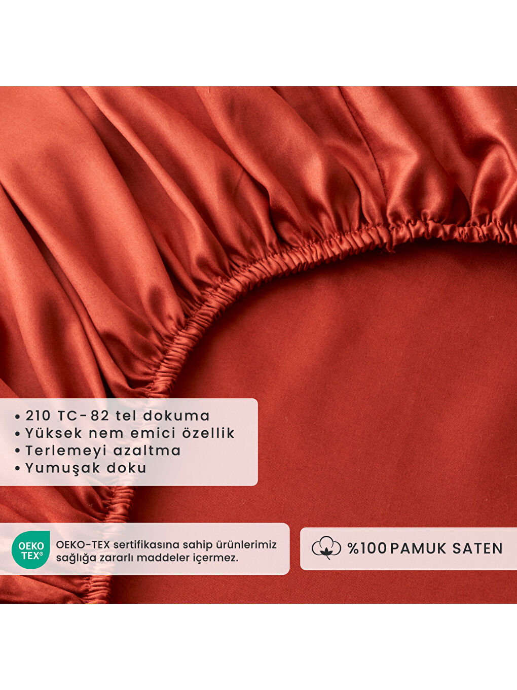Kahverengi %100 Pamuk Saten Supreme King Size Lastikli Çarşaf Kiremit(180x200x35 cm)-1
