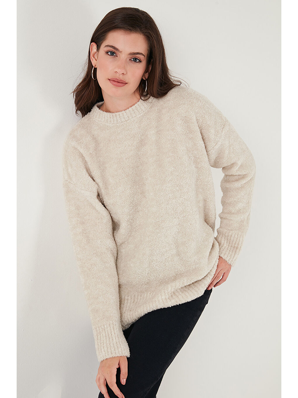 Bej Regular Fit Dik Yaka Yumuşak Dokulu Triko Kazak 4616222-5