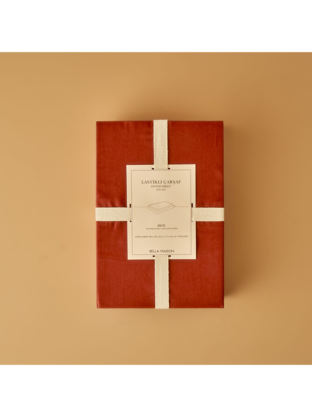 Kahverengi %100 Pamuk Saten Supreme King Size Lastikli Çarşaf Kiremit(180x200x35 cm)-2