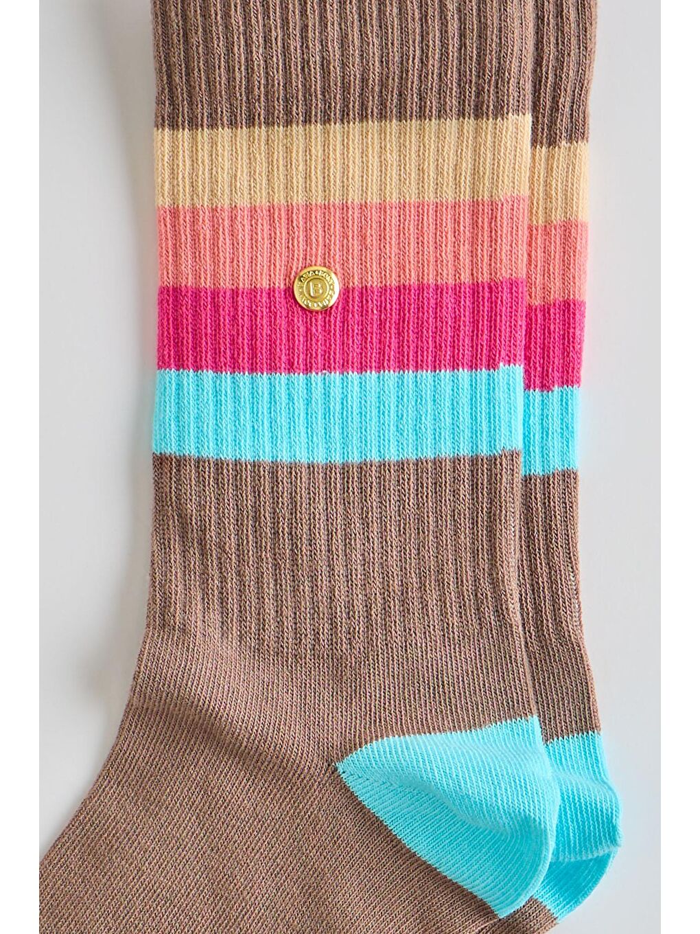 Renkli Şeritli Soket Çorap Kahverengi-1
