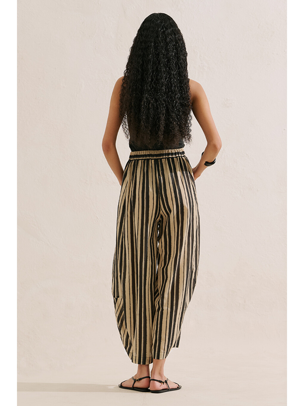 Çizgili Barrel Pantolon Siyah Çizgili-6