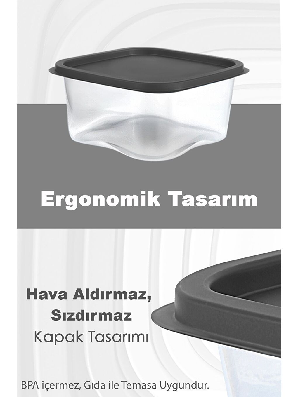 Gri 6 Adet Kare Erzak Gıda Saklama Kabı 1100 ml Antrasit-3