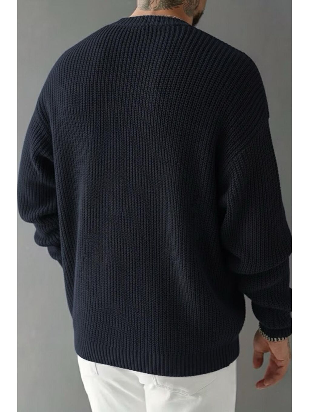 Lacivert Grov Düğmeli V Yaka Kalın Erkek Hırka-1