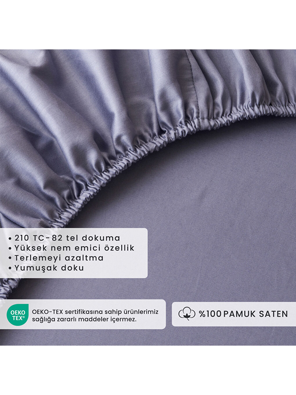 %100 Pamuk Saten Supreme King Size Lastikli Çarşaf Mavi (180x200x35 cm)-1