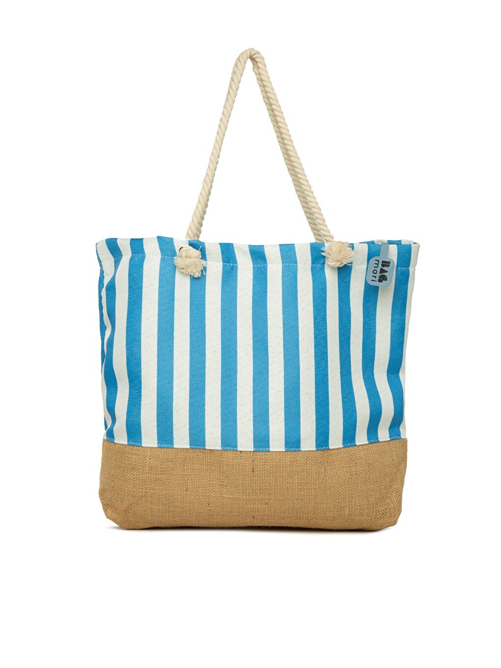 Mavi Çizgili Jüt Garnili Plaj Çantası