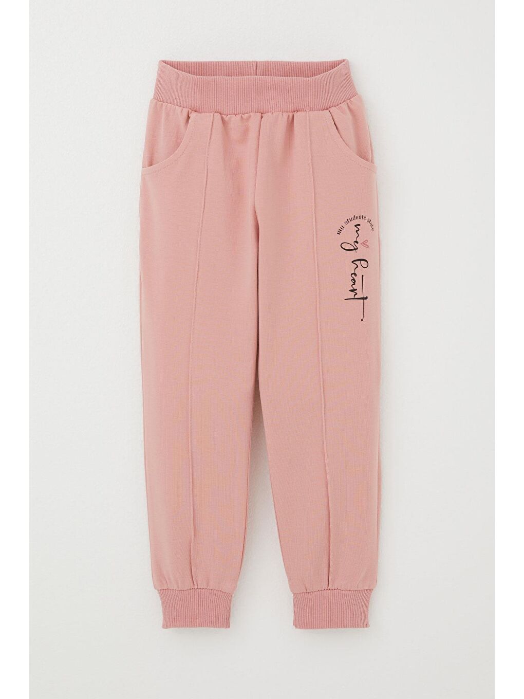 Pembe Kız Çocuk Eşofman Altı Çima Dikiş Detaylı Cepli Gülkurusu (3-6 Yaş)