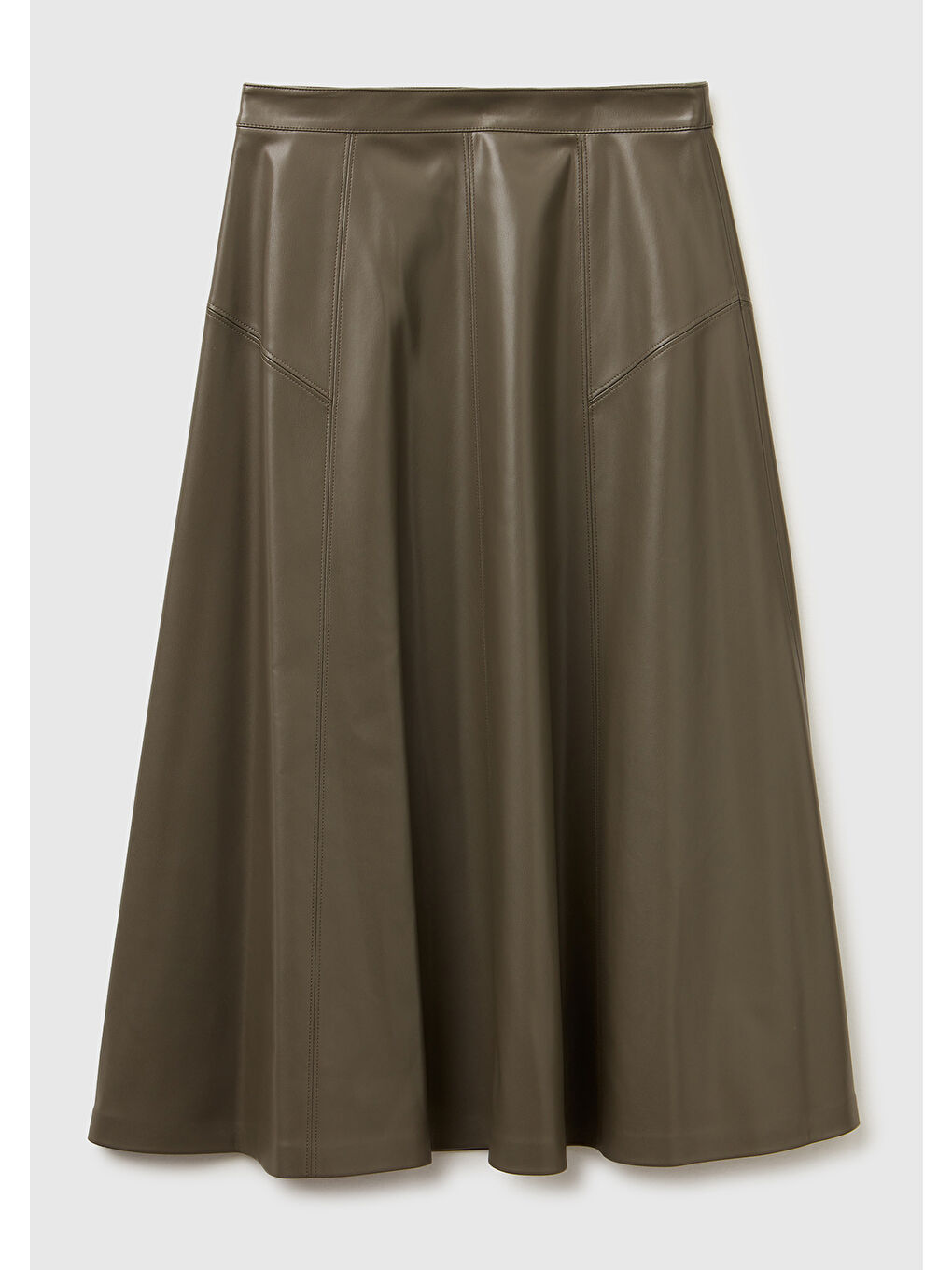 Kadın Haki Yırtmaçlı Görünmez Fermuarlı Uzun Kloş Etek-1