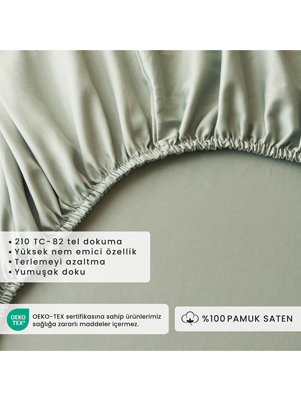 %100 Pamuk Saten Supreme King Size Lastikli Çarşaf Koyu Yeşil (180x200x35 cm)-1