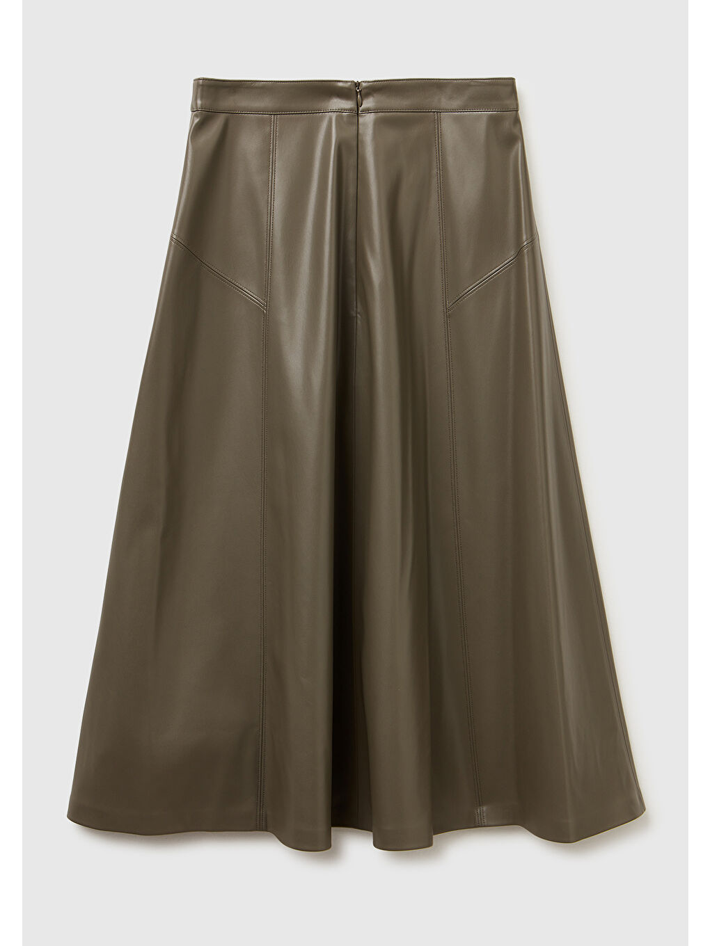 Kadın Haki Yırtmaçlı Görünmez Fermuarlı Uzun Kloş Etek-3