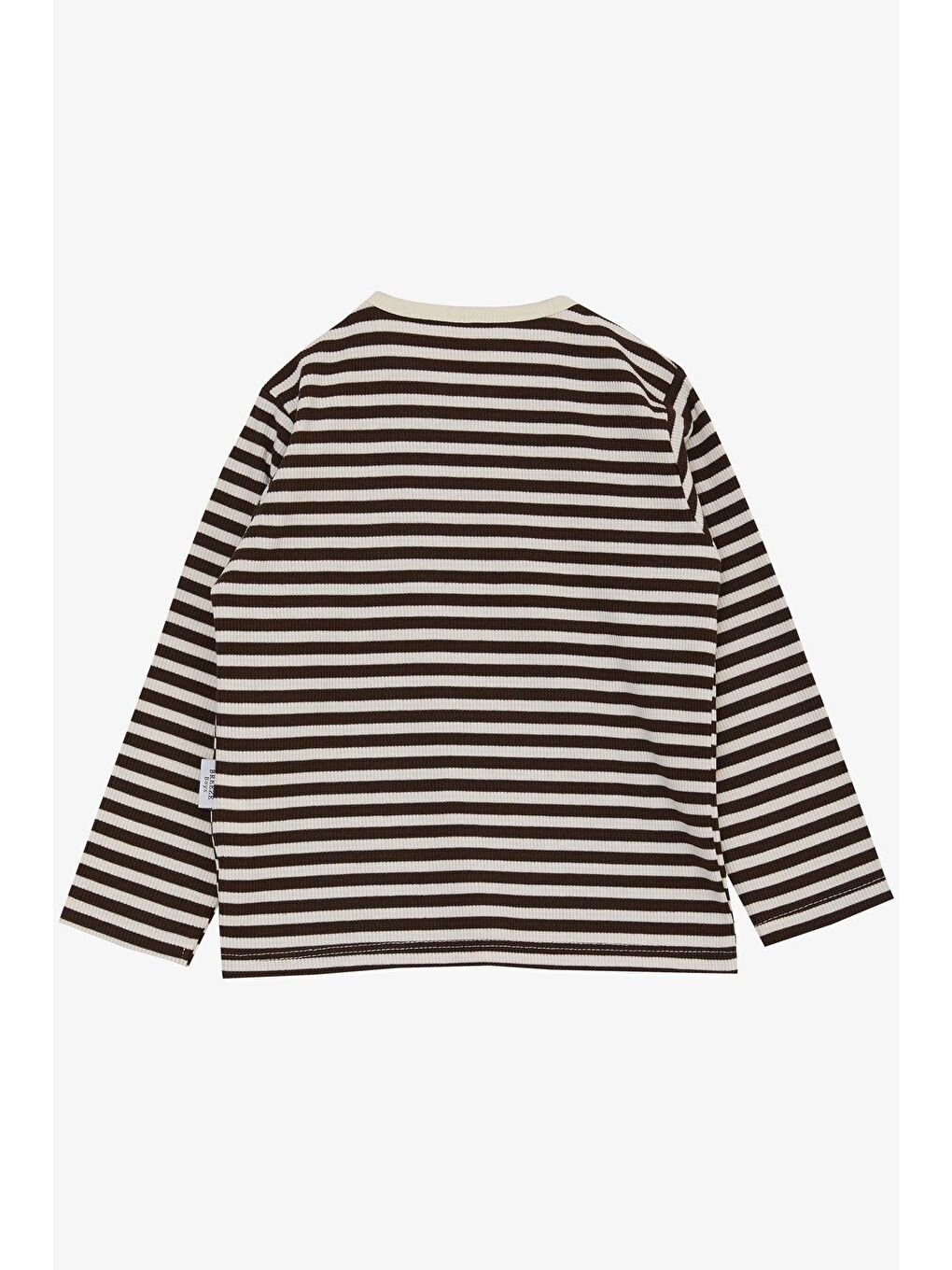 Kahverengi Erkek Bebek Uzun Kollu Tişört Patlı Çizgili Koyu Kahve (9 Ay)-1