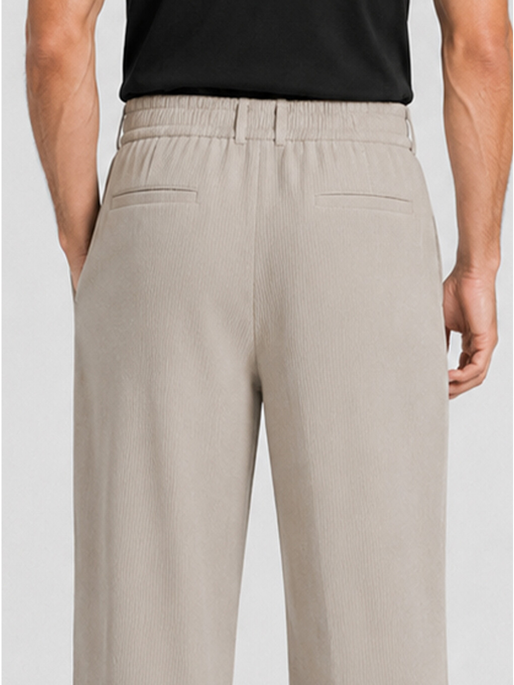 Bej Erkek Vizon Relax Fit Bağcıklı Baggy Pantolon-5