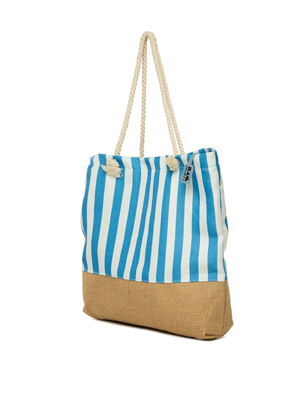 Mavi Çizgili Jüt Garnili Plaj Çantası-1