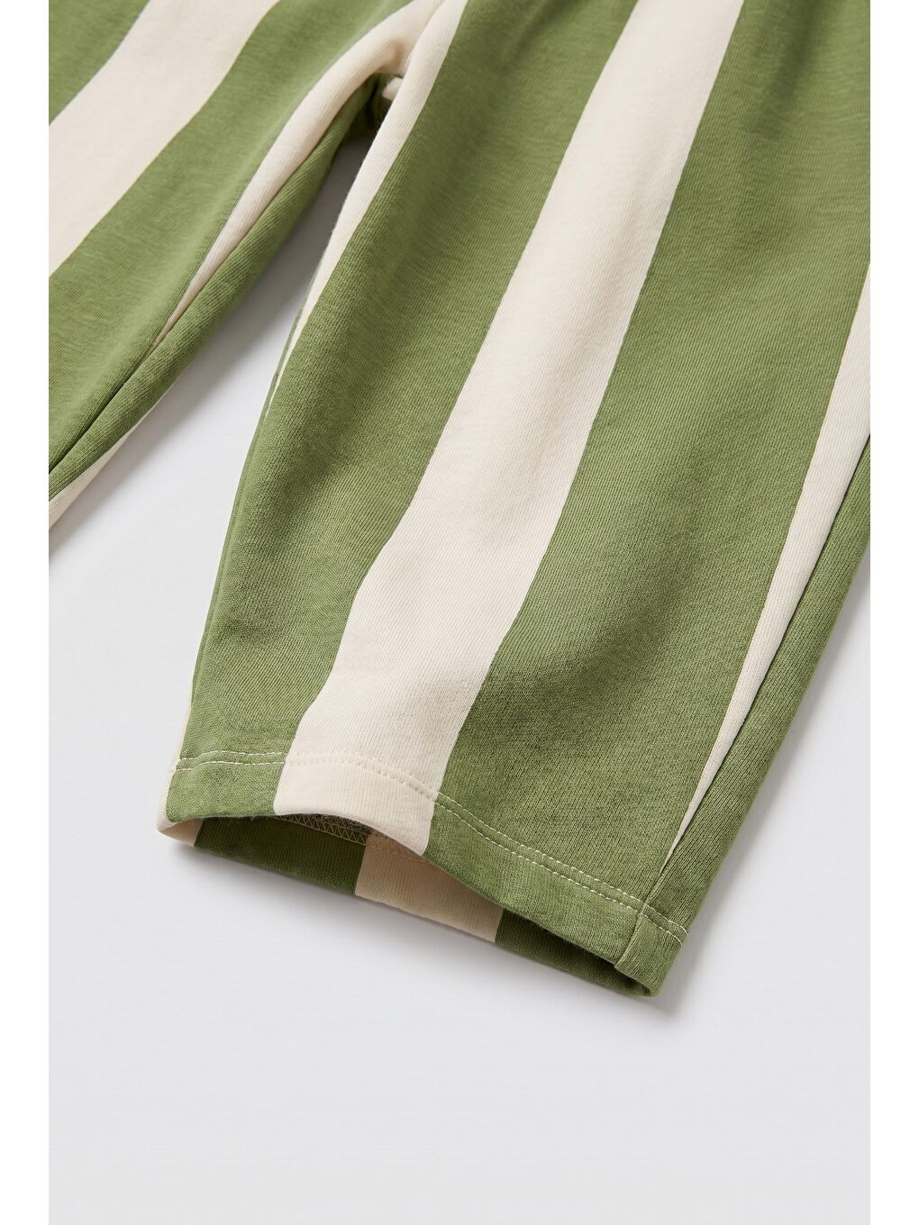 Unisex Çocuk Pamuklu Yeşil Ekru Çizgili Pantolon-1