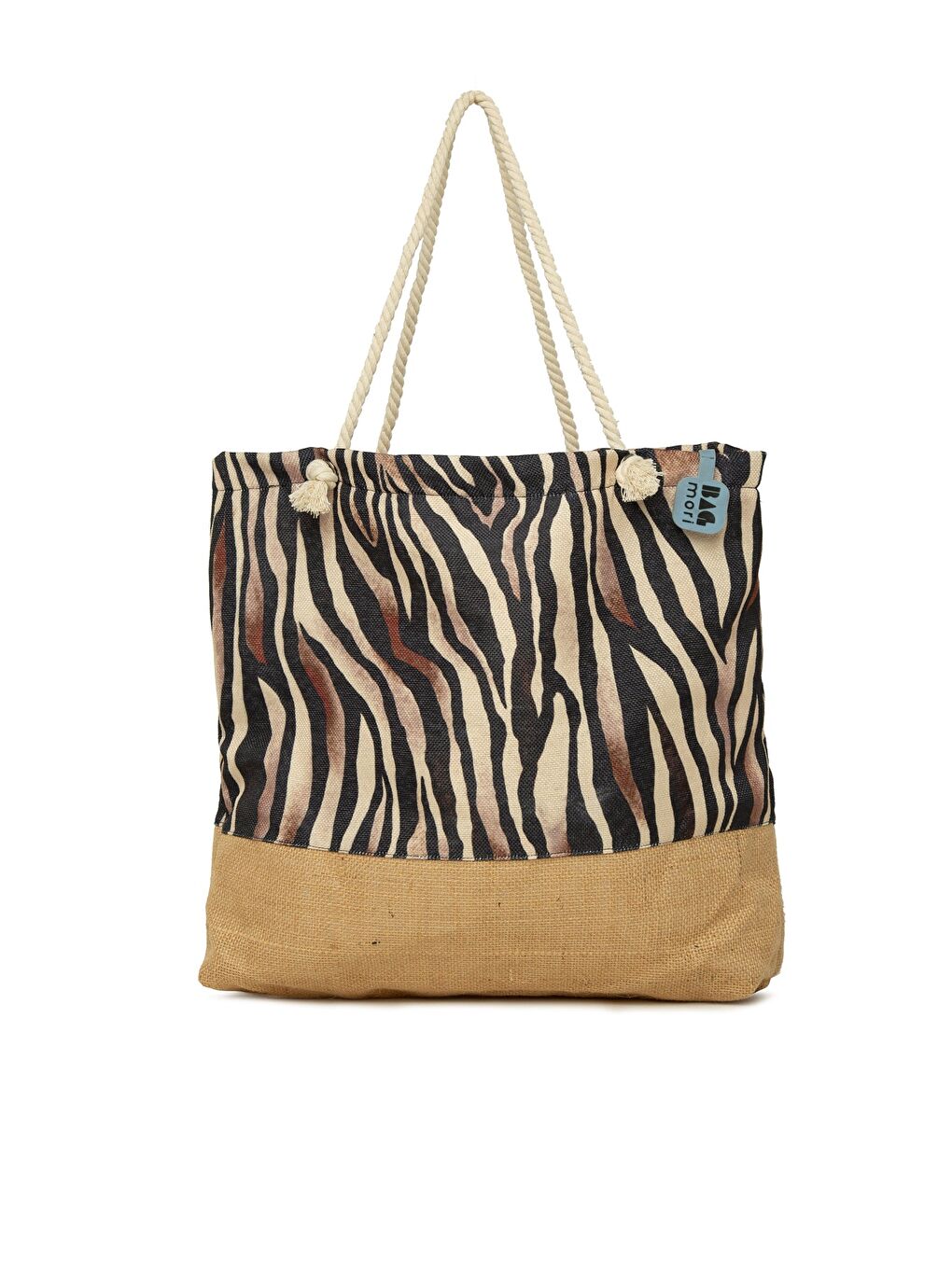 Kahverengi Baskılı Jüt Garnili Plaj Çantası