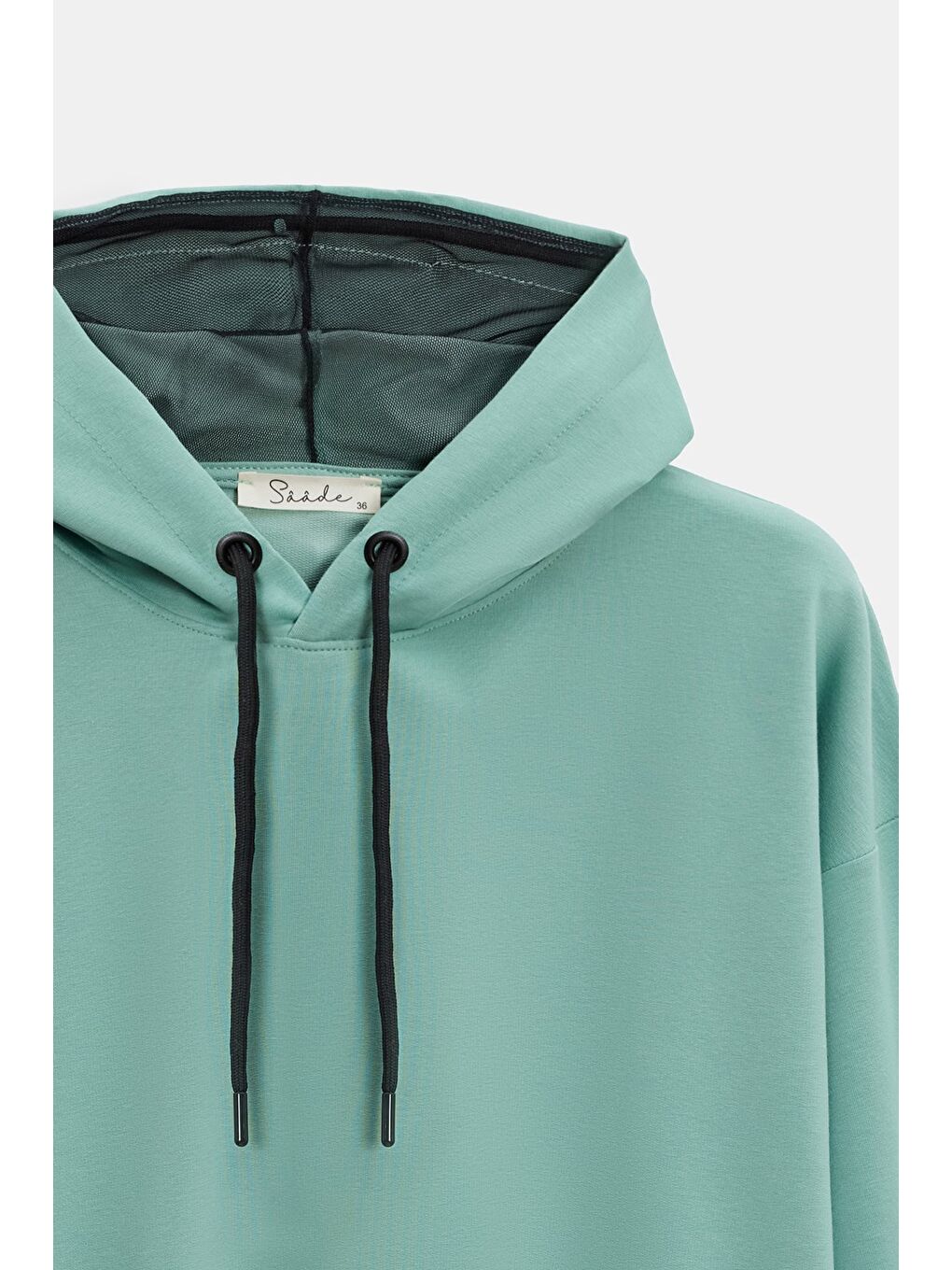 Yeşil Mint Kadın Oversize Kapüşonlu Basic Hoodie Sweatshirt-1