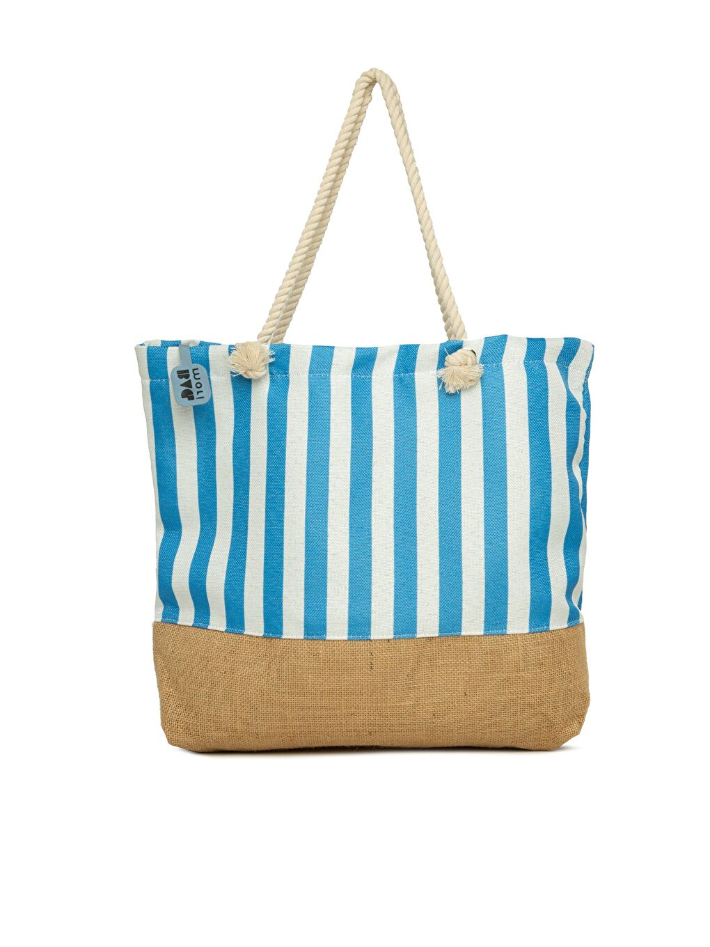 Mavi Çizgili Jüt Garnili Plaj Çantası-2